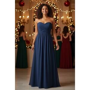 Elegant Maxi-Length Navy Blue Strapless Holiday Dress | 14 | Lauren Ralph Lauren
